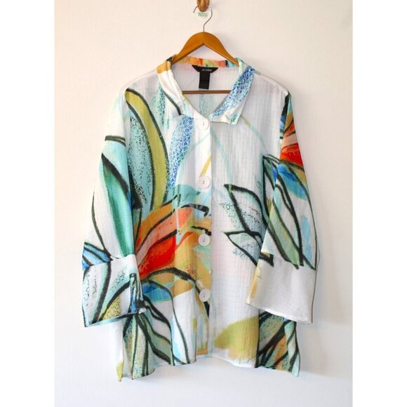 Ali Miles Artsy Floral Top Button Front Flared Cuffs Size 0X Multicolor Shirt - Picture 10 of 11